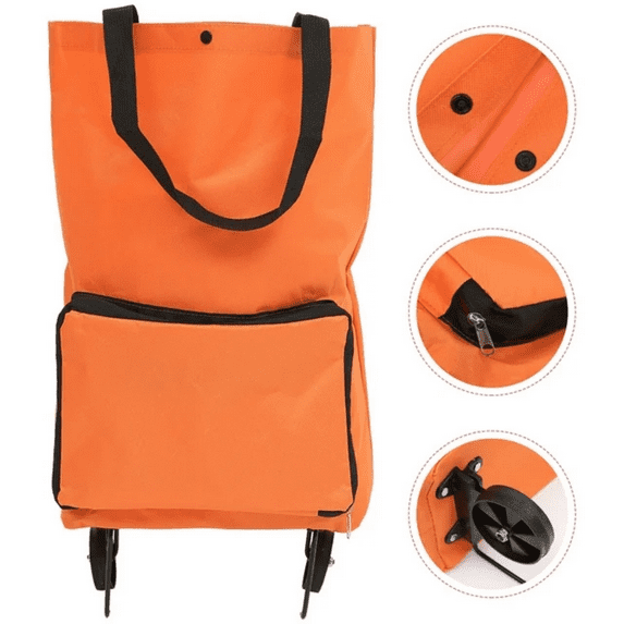 YITUMU Collapsible Trolley Bags, Folding Shopping Trolley Bag with Wheels, Foldable Shopping Cart, Reusable Shopping Bags Grocery Handbag Tote Bags, Orange