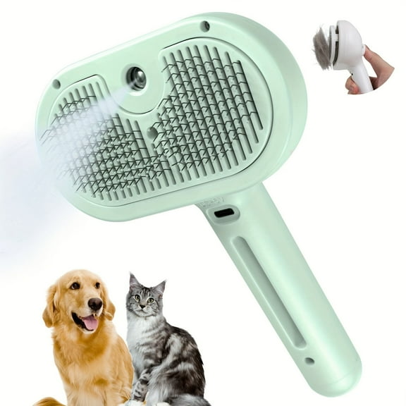 YITUMU Pet Spray Comb Multi-function Cat Comb Dog Comb Pet One Button Hair Floating Household Cleaning Hair Removal Comb USB Charging, Green