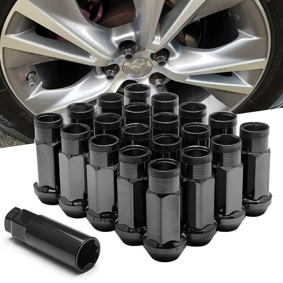 YIUIY 20PCS Extended Steel Open Ended wheel Lug Nuts M12x1.5mm For Toyota Honda Black