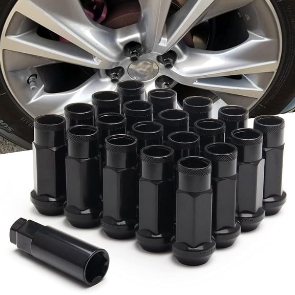 YIUIY 20pcs Black Cold Forged Steel 12mm*1.25 Lug Nuts Extended Tuner Wheel Nuts Modified Nuts Open End Compatible with Various Types of Vehicles