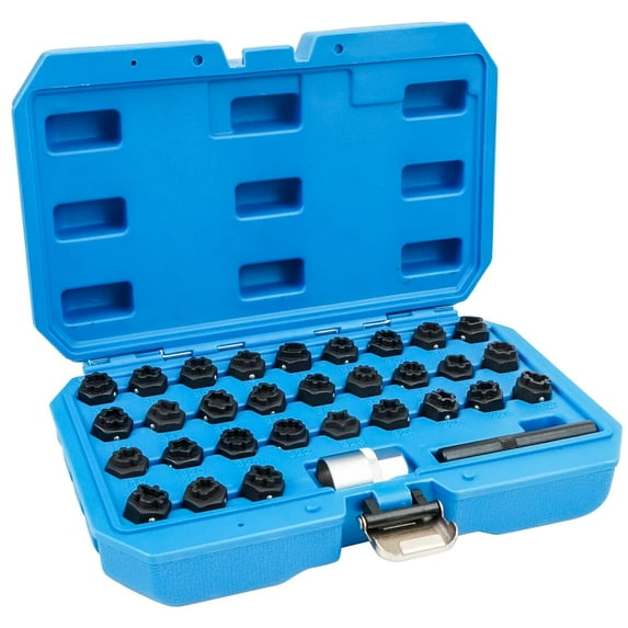 YIUIY 32PCS Wheel Locking Nut Key Removal Tool Kit Wheel Anti-Theft Lock Lug Nut Screw Remover Set with Punch and 1/2 Inch Driver Scoket Adaptor Compatible with Mercedes Benz