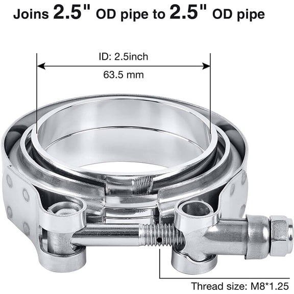 YIUIY 4 X 2.5" V-Band Flange&Clamp Kit Male/Female With Ridge Exhaust Stainless