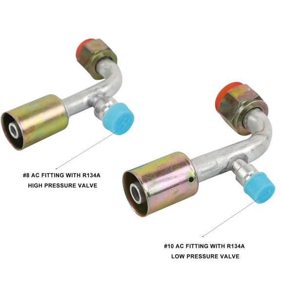 YIUIY AC Fitting Set #8 and #10 Female Oring Beadlock 90 Degree & R134a pressure valve