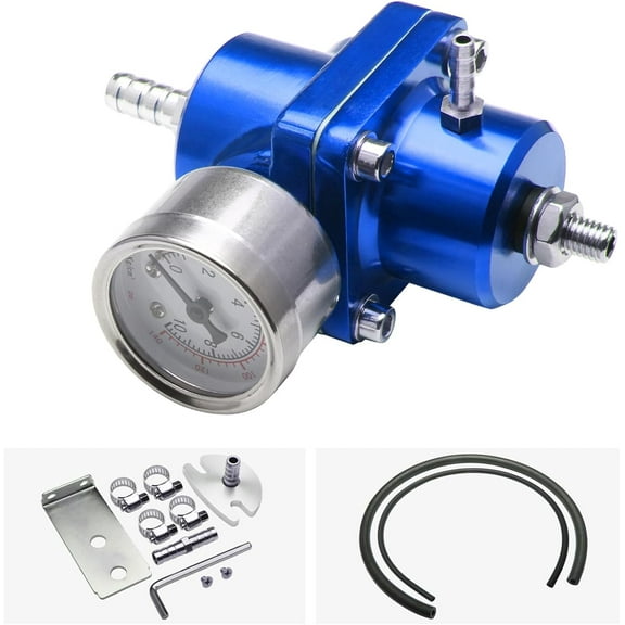 YIUIY Adjustable Fuel Pressure Regulator With Gauge Hose 0-140 PSI Universal 6AN FPR Kit Aluminum Blue