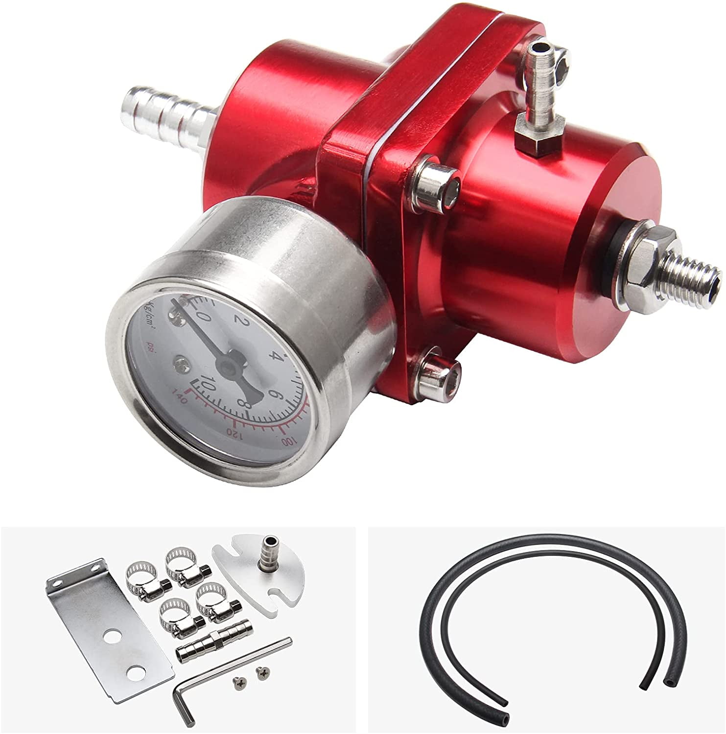 YIUIY Adjustable Fuel Pressure Regulator With Gauge Hose 0-140 PSI ...