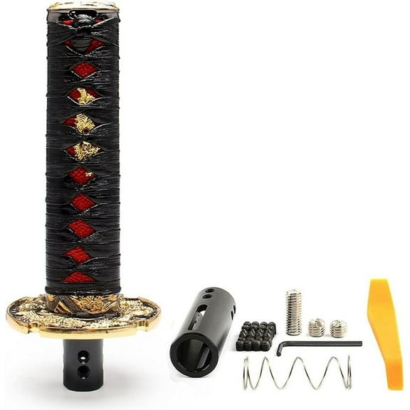 YIUIY Automatic Katana Shift Knob Samurai Sword Weighted Gear Shifter Konb Universal for Cars with Lock Button (15cm Black&Red)