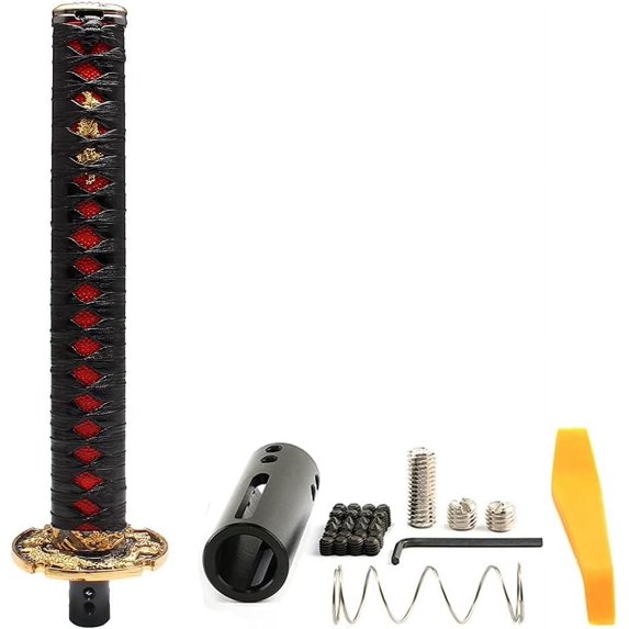 YIUIY Automatic Katana Shift Knob Samurai Sword Weighted Gear Shifter Konb Universal for Cars with Lock Button (26cm Black&Red)