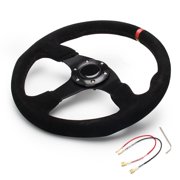 YIUIY Car 14 inch 350mm Red Racing Steering Wheel Suede Leather Flat with Horn Button