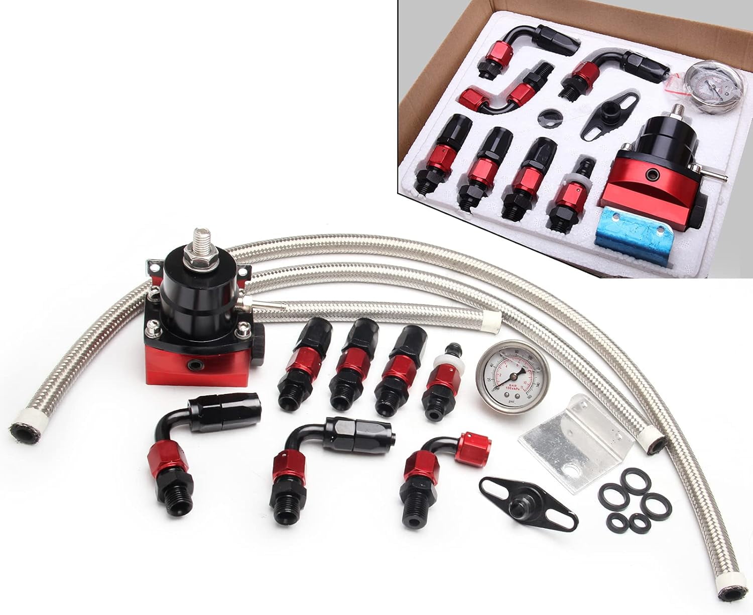 YIUIY EFI Fuel Pressure Regulator Kit with 0-100psi Pressure Gauge AN6 ...