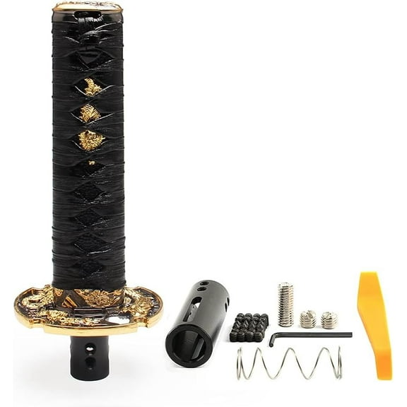 YIUIY Katana Shift Knob Samurai Sword Universal for Automatic Cars with Push Down Button Weighted (15cm Black)