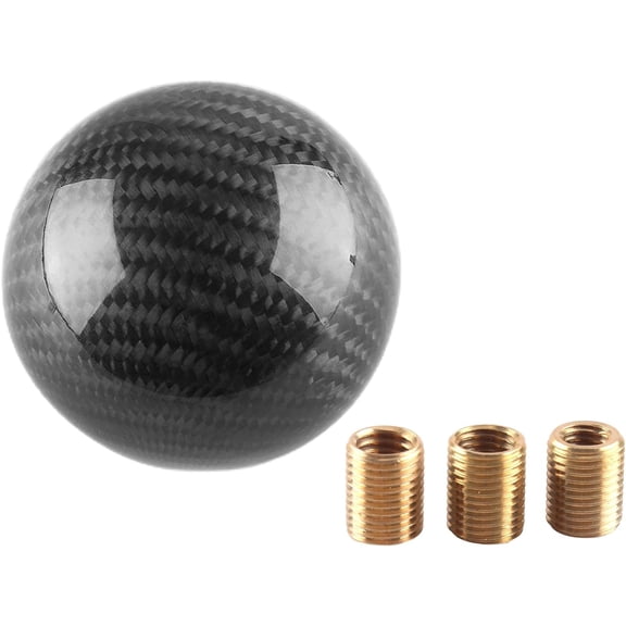 YIUIY Round Ball Shift Knob 5 6 Speed Carbon Fiber Gear Shifter Knob for Manual Automatic Vehicles with Adapters M12x1.25 M8x1.25, M10x1.25, M10x1.5 (Black)