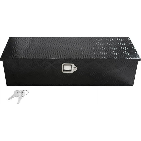YIUIY Truck Bed Tool Box Aluminum Heavy Duty Bar Tread Truck Storage Organizer Chest with Gas-Spring Enabled Poles Side Handle,Lock and Keys Compatible with Pickups,RV Trailers Black 39"x13"x10"