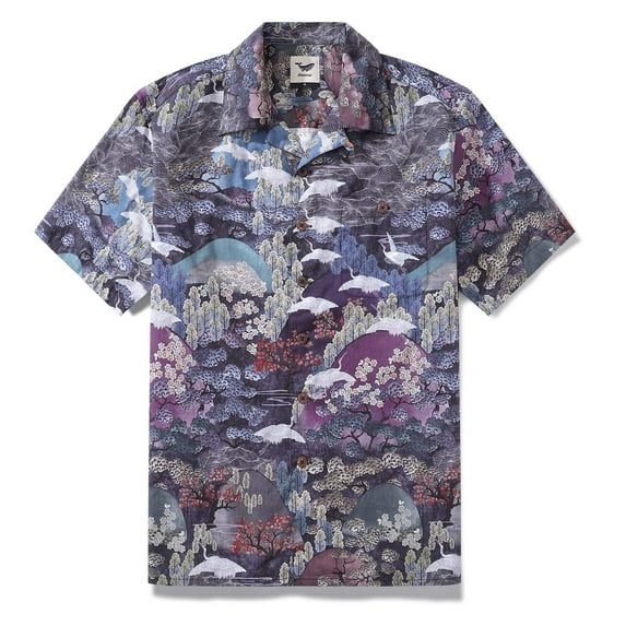 YIUME 1950s Vintage Hawaiian Shirt For Men Freedom's Dance Shirt Camp Collar 100% Cotton