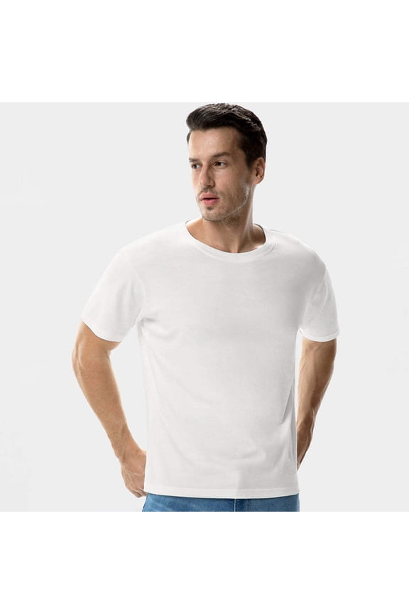 Hawaiian Shirt for Men Stain proof T-shirt Summer Short Sleeve Crew Neck Cotton Tee Top - White