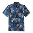 thumbnail image 1 of YIUME Dark Blue Hand Painted Orchid Floral Print 100% Cotton Button-down Shirt, 1 of 9