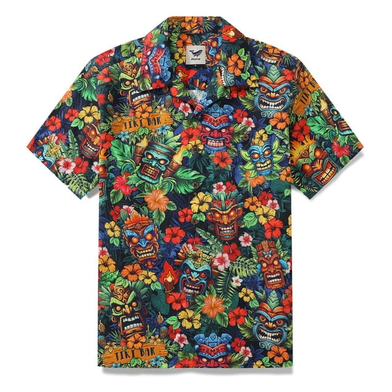 YIUME Hawaiian Shirt For Men 1940s Vintage TIKI BAR Shirt Camp Collar