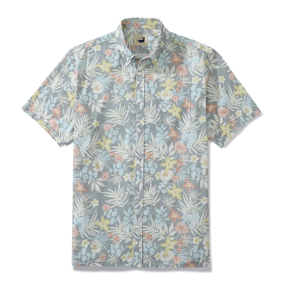 YIUME Light Floral Print Men's Button-down Shirt 100% Cotton Shell Button