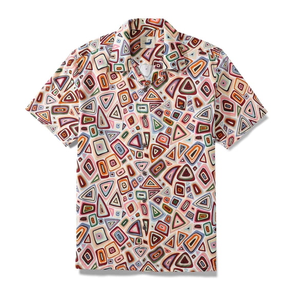 YIUME Men‘s 1970s Vintage Aloha Shirts Abstract Geometric Figures Tencel Camp Shirt Coconut Button