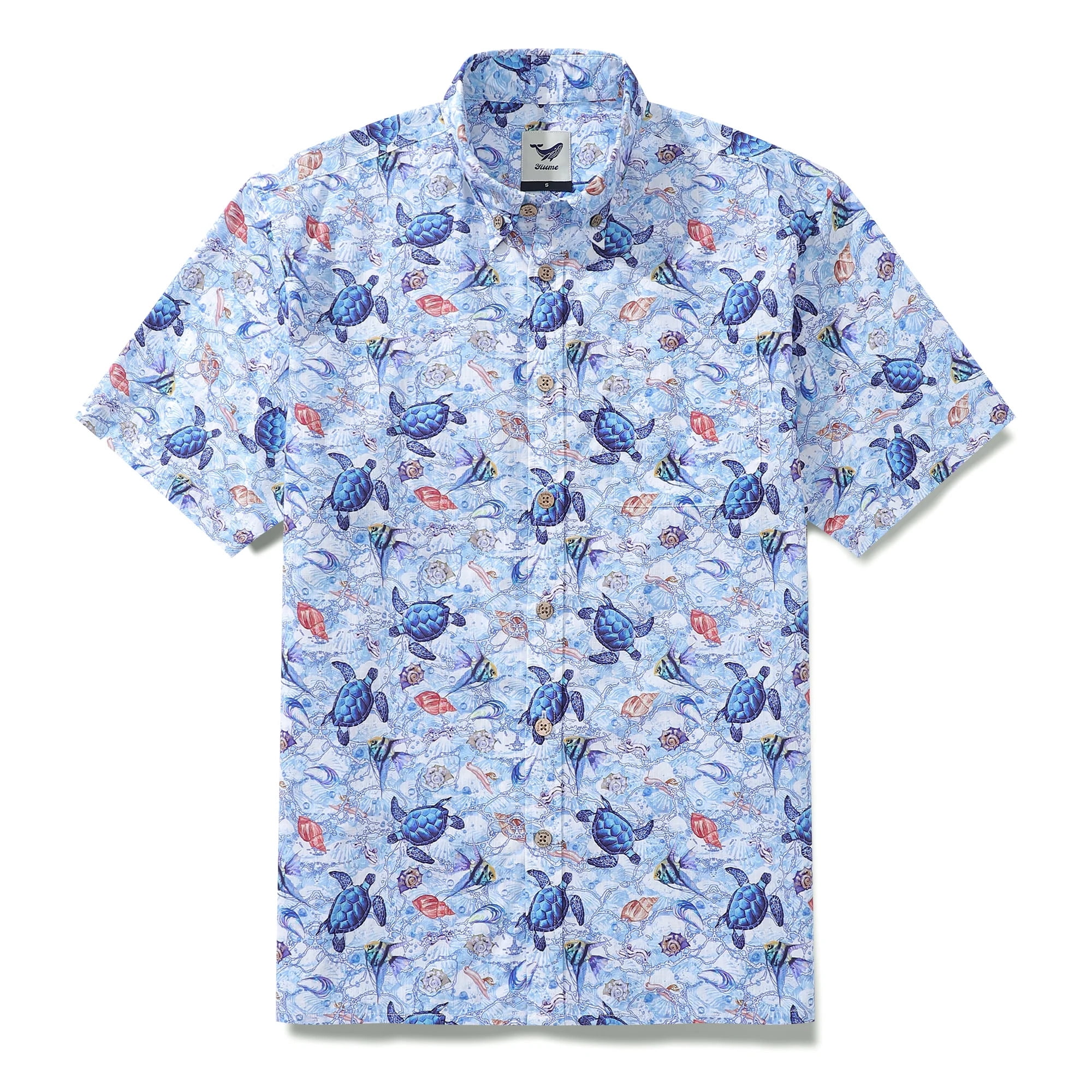 YIUME Men's Hawaiian Shirt A Sea Turtle's Odyssey Print Cotton Button-down  Short Sleeve Aloha Shirt