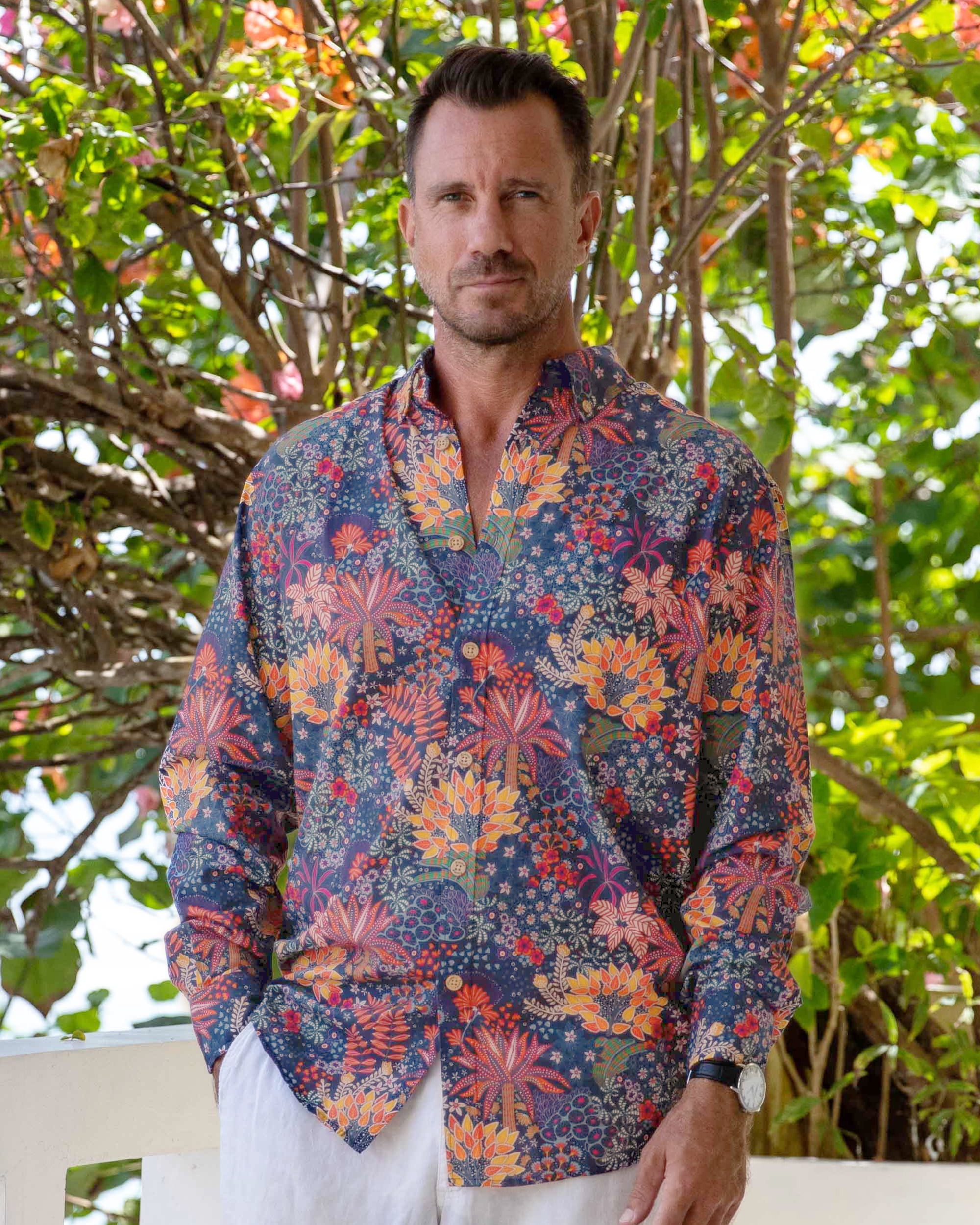 exotic dress shirts LOIC EXOTIC FLORAL NATURAL MENS LINEN PRINTED SHIRT Lords Of Harlech