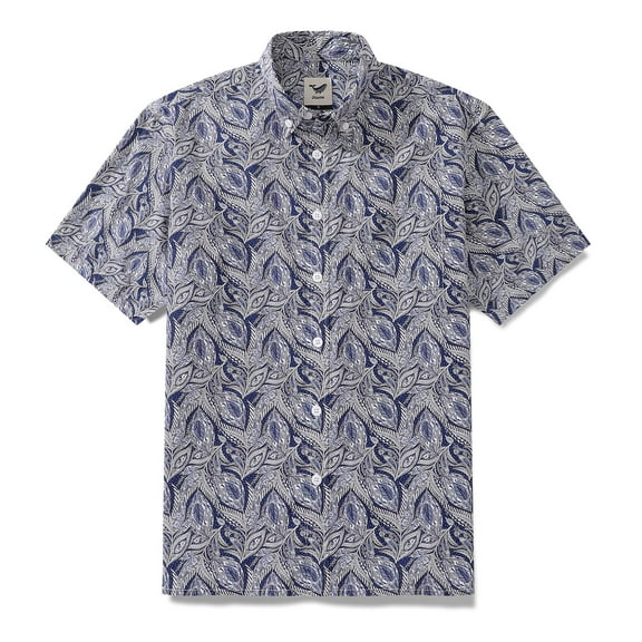 YIUME Men's Hawaiian Shirt Floral Pattern Series 1 Elm Tree Print Cotton Button-down Short Sleeve Aloha Shirt