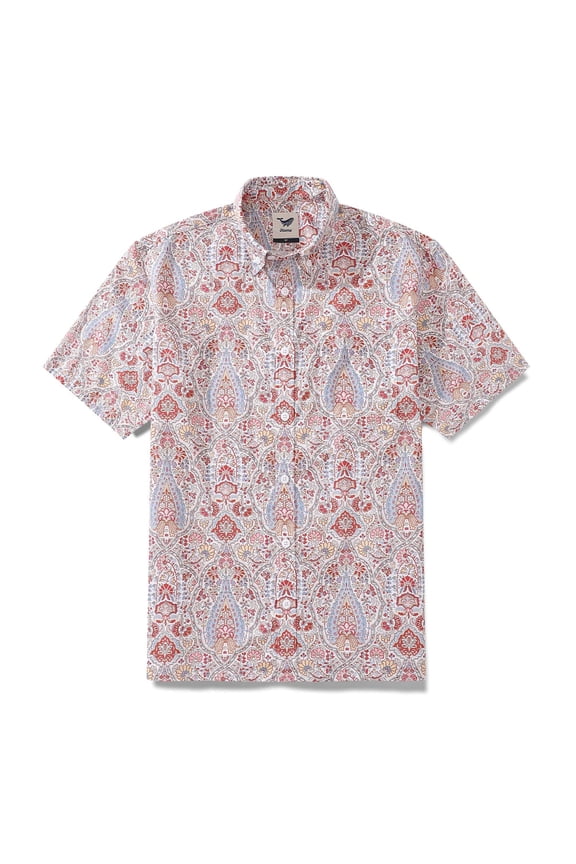 Men's Hawaiian Shirt Flower Pattern Print Cotton Button-down Short Sleeve Aloha Shirt