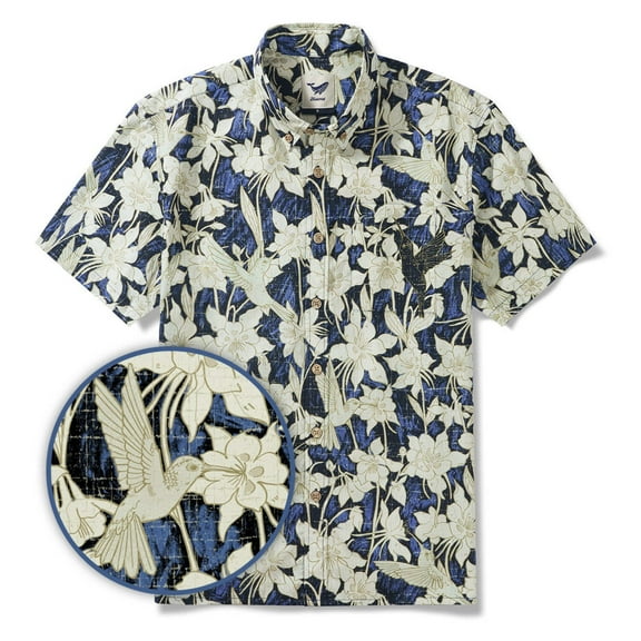 YIUME Men's Hawaiian Shirt Hummingbird Floral Short Sleeve Button-down Aloha Shirts