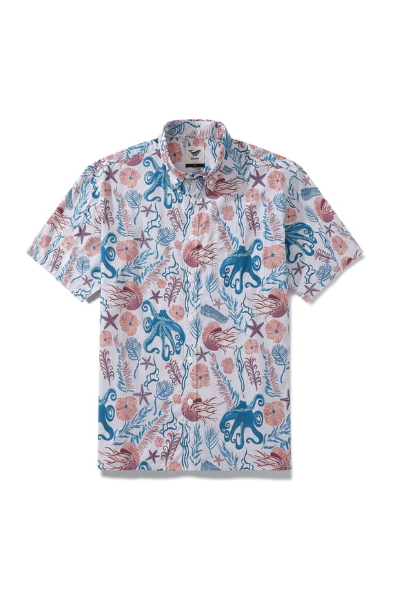 Men's Hawaiian Shirt Octopussy Print By Nina Leth Cotton Button-down Short Sleeve Aloha Shirt
