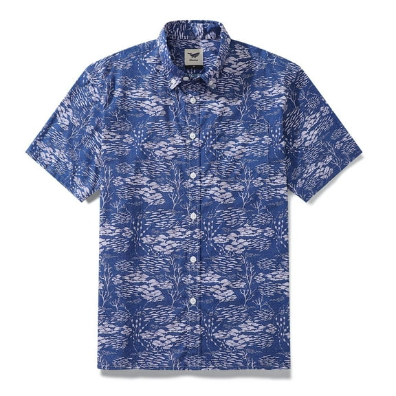 YIUME Men's Hawaiian Shirt Shoal Layered Print By Katie O'Shea Design Cotton Button-down Short Sleeve Aloha Shirt
