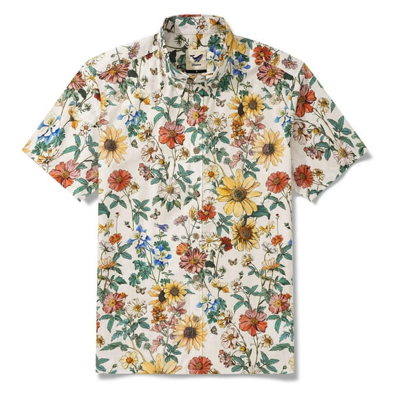YIUME Men's Hawaiian Shirt Short Sleeve Floral Tropical Shirts Cotton Aloha Shirts