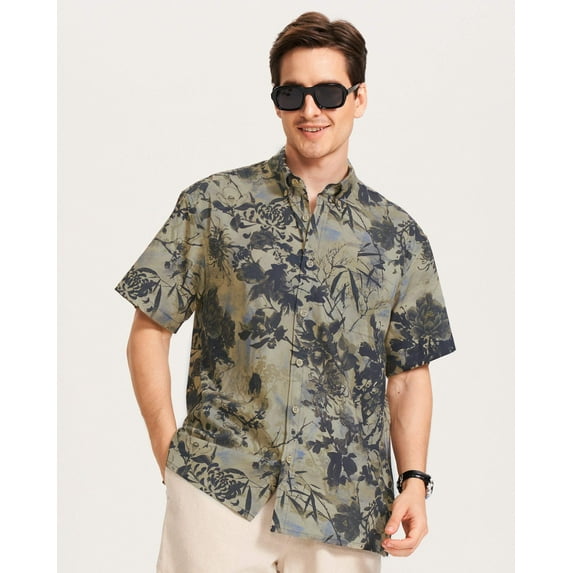YIUME Men's Hawaiian Shirt Summer Short Sleeve Button Down Floral Shirts