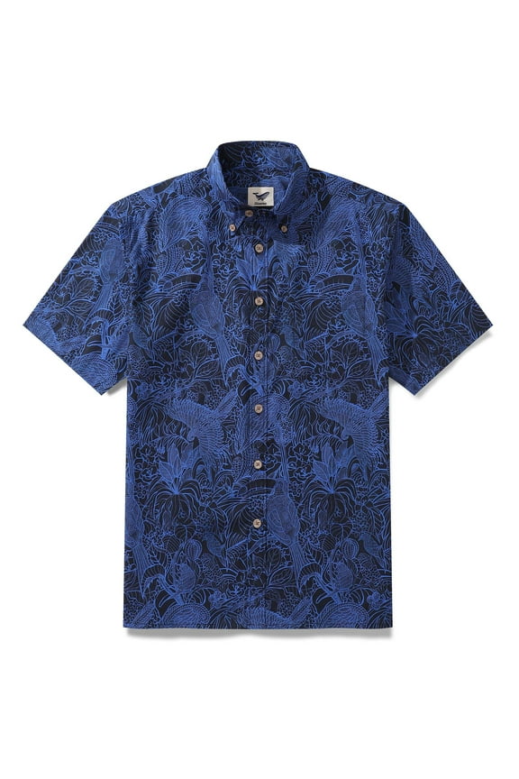 Mens Hawaiian Shirt Short Sleeve Dark Blue Button-down Summer Beach Vacation Shirts