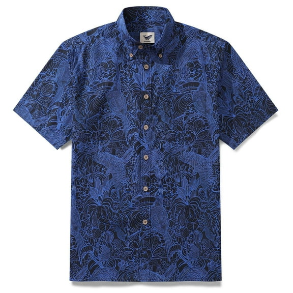 YIUME Mens Hawaiian Shirt Summer Casual Short Sleeve Dark Blue Button-down Beach Shirts