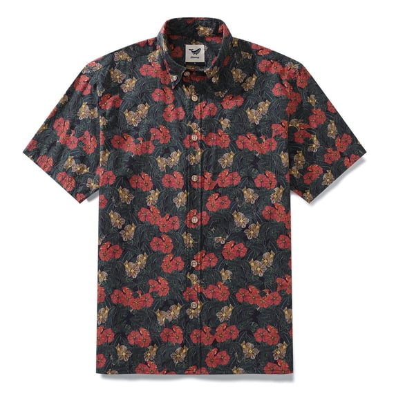 YIUME Valentine's Day Men's Hawaiian Shirt Serenity in Bloom Print By Mahhima Bansal Cotton Button-down Short Sleeve Aloha Shirt