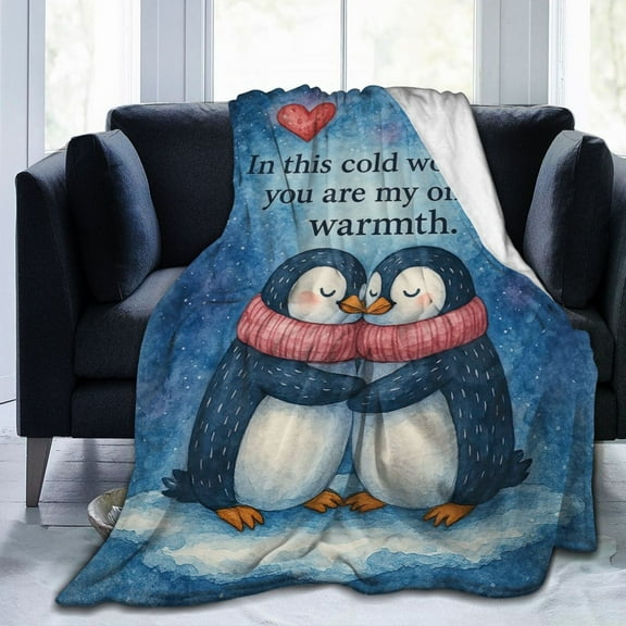 YIVIOYIL Penguin Blanket–Romantic I Love You Gift With Heartwarming Quote, Gifts For Her Him, Cozy Flannel Blanket For Wife, Girlfriend, Or Anniversary 50x40