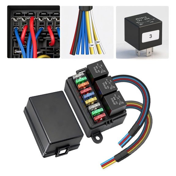YIWEI 12V Pre-Wired Fuse Relay Box With 3X 40A Relays and 9 Fuses (5A-30A) for Cars Trucks Rvs Boats, Automotive Wiring Harness Kit With Color-Coded Wires