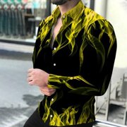 YIWEI Button Down 3D Flame Shirt Mens Baroque Blouse Party Long Sleeve Vintage Dress #ZC-150 S
