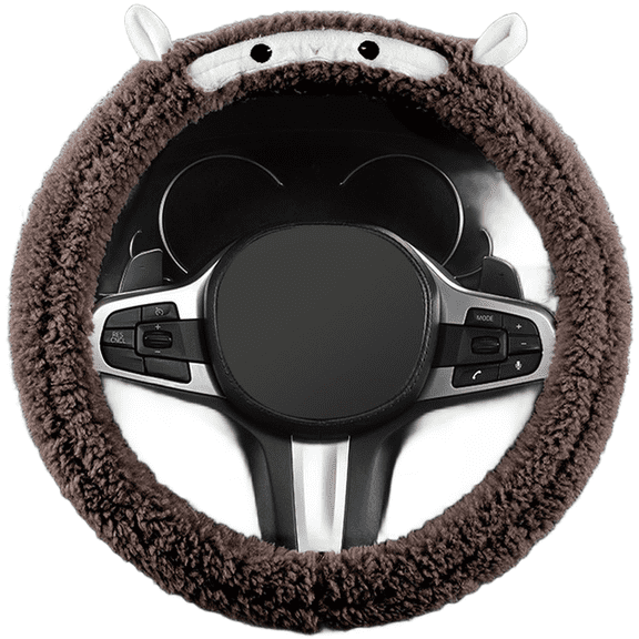 YIWEI Cartoon Lamb Fleece Steering Wheel Cover, Warm Non-Slip Soft Synthetic Fiber Auto Accessories for Winter Driving, Universal Fit Up to 38Cm, Gray