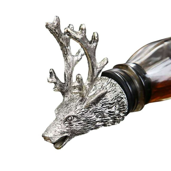 YIWEI Deer Head Wine Bottle Pourer and Stopper Bottle Pourer Deer Wine Saver Gifts, silver