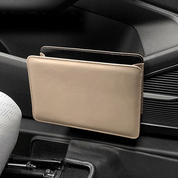 YIWEI Foldable Car Trash Can With Lid, Pu Leather Door Side Storage Bin, Hanging Garbage Bag for Auto Interior Organization, No Installation Required, Black