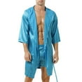 thumbnail image 1 of YIWEI Men Hooded Loose Satin Silk Bathrobe Pajamas Sleepwear Gown Bath Robe Nightwear Blue L, 1 of 16