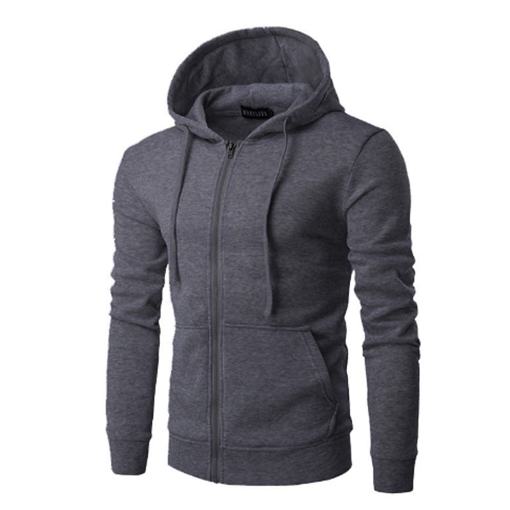 YIWEI Men Hoodies Plain Full Casual Hooded Sweater Zip UP Jacket
