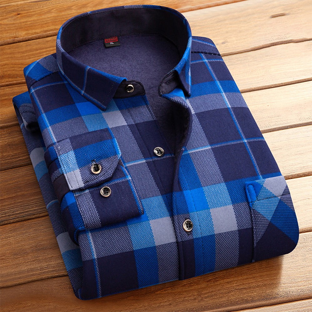 YIWEI Men Plaid Flannel Shirt Jacket Cotton Padded Lined Button Down ...