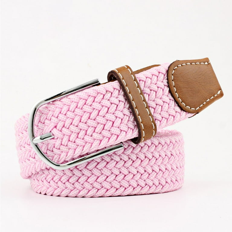 YIWEI Mens Womens Ladies Elasticated Belts Canvas Stretch Elastic Braided Belt Buckle Pink