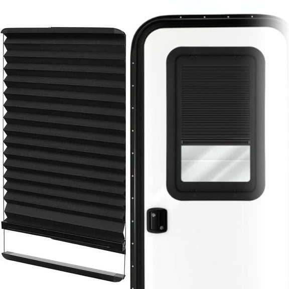 YIWEI Rv Door Window Shade 12X21 Inch Aluminum Rail Folding Blinds Blackout Privacy Screen for Lippert Prepped Entry Doors Quiet Glide Track Easy Install