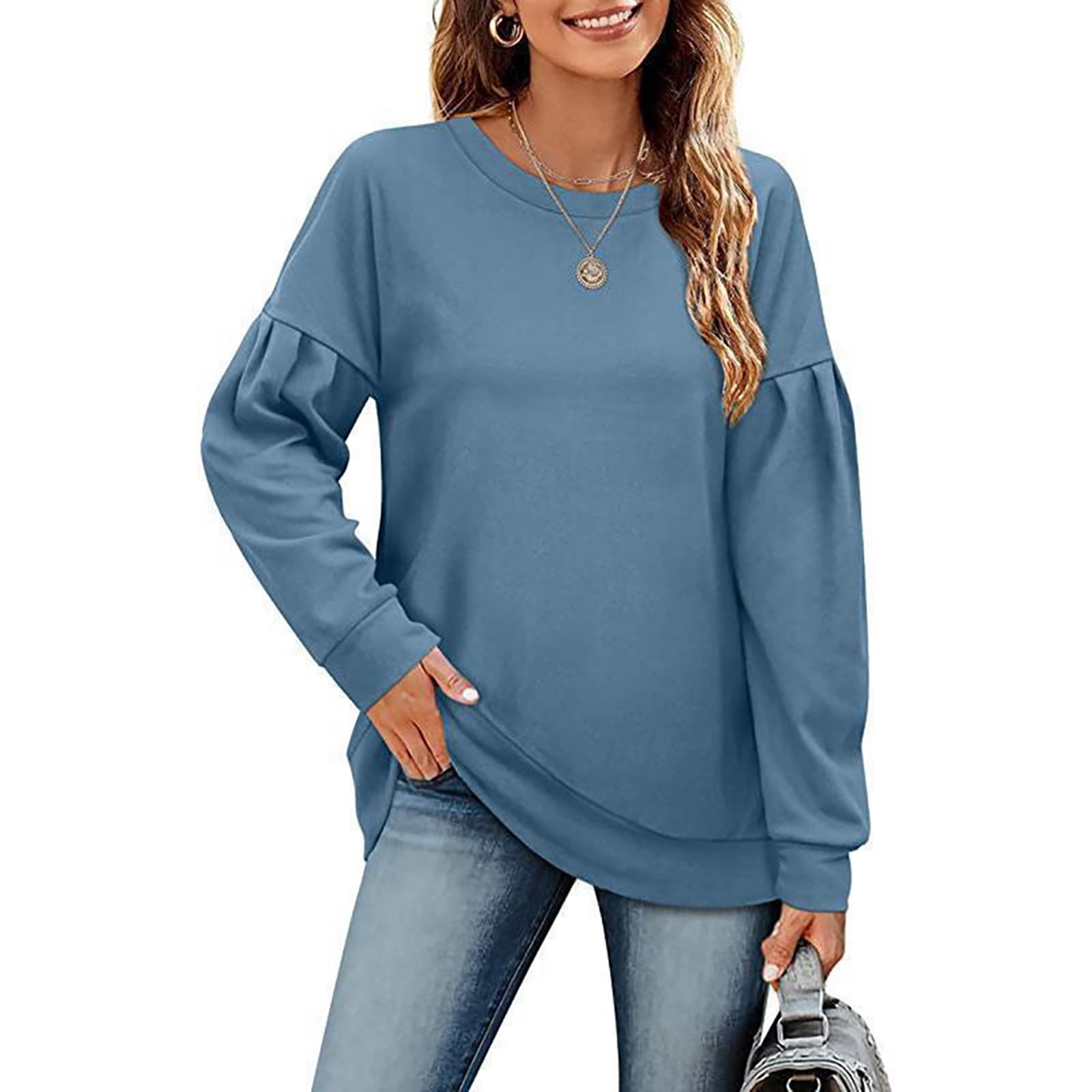 KINGFEN Sweatshirts for Women Casual Long Sleeve Crewneck Shirts Pullover  Loose fit Top Pure Color : : Clothing, Shoes & Accessories