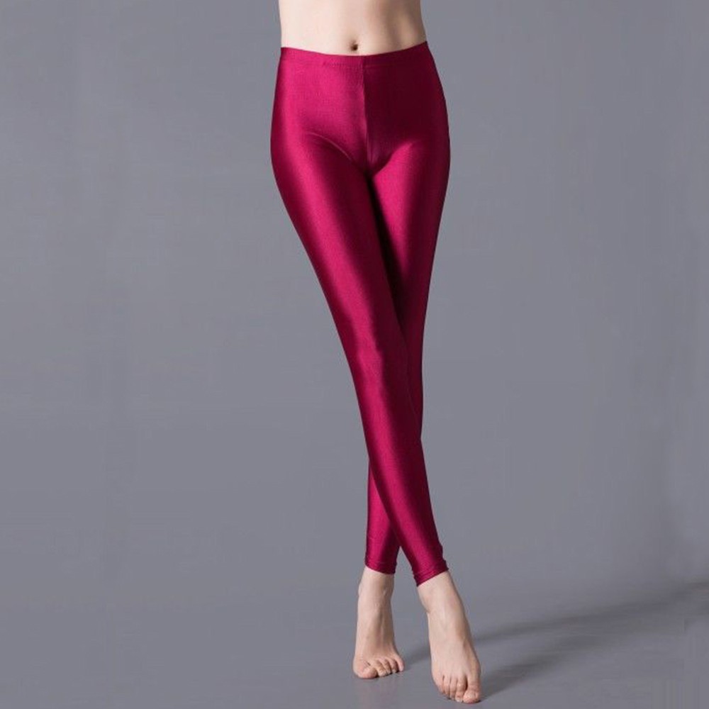 YIWEI Women Shiny High Waist Elastic Slim Pants Yoga Leggings Gym