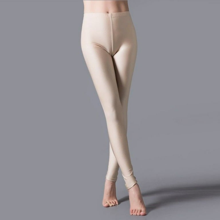 YIWEI Women Shiny High Waist Elastic Slim Pants Yoga Leggings Gym Sports  Trousers Skin Color 2XL 