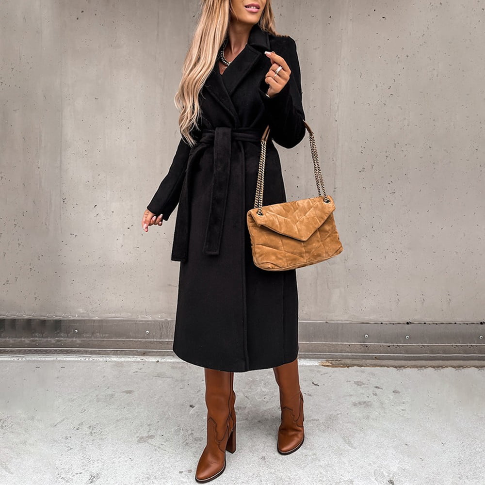 Long black tie up coat Clearance