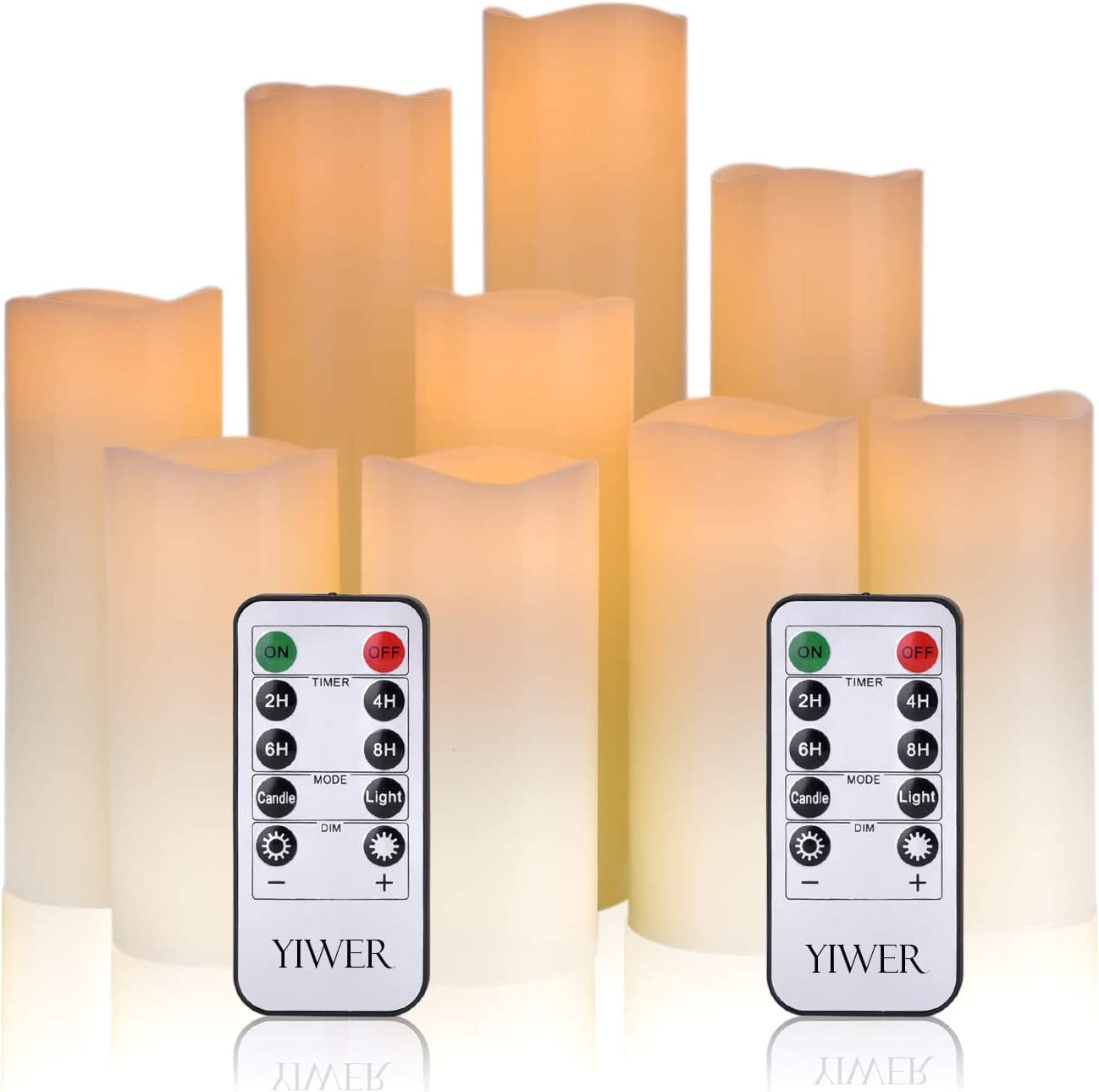 YIWER 9 Pack Flameless Candles LED Battery Operated Candles Electric Ivory Real Wax Pillar LED Candles with 10-Key Remote and Cycling 24 Hours Timer